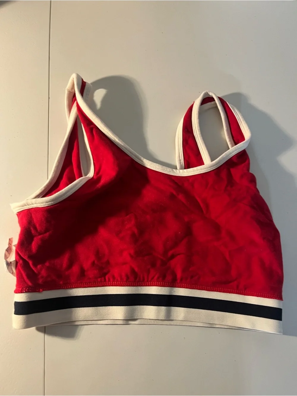 Champion Red Logo Crop Sports Bra Bralette Contrast Trim Bold Scoop Neck